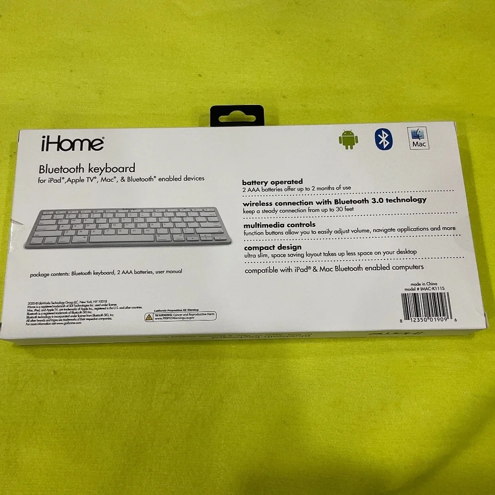 BRAND NEW - SEALED BOX - iHome Bluetooth Keyboard for Bluetooth enabled devices